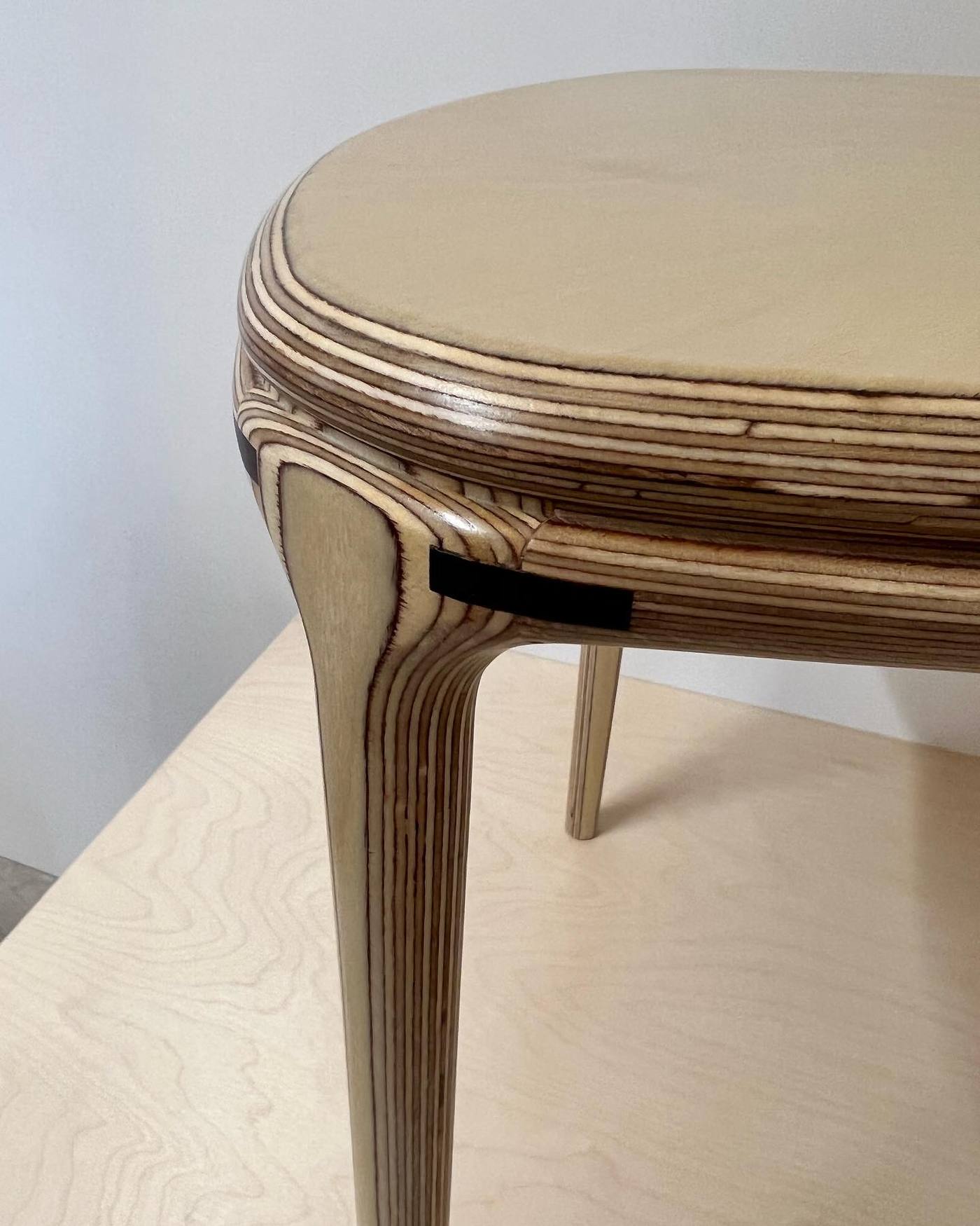 Detail of a plywood table leg joint
