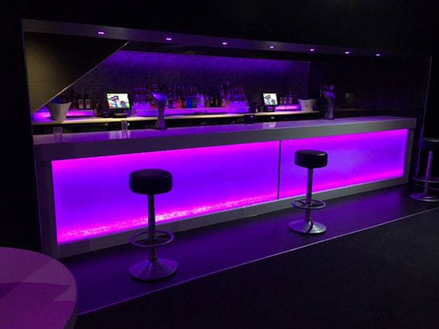 Bar unit with purple LED lighting
