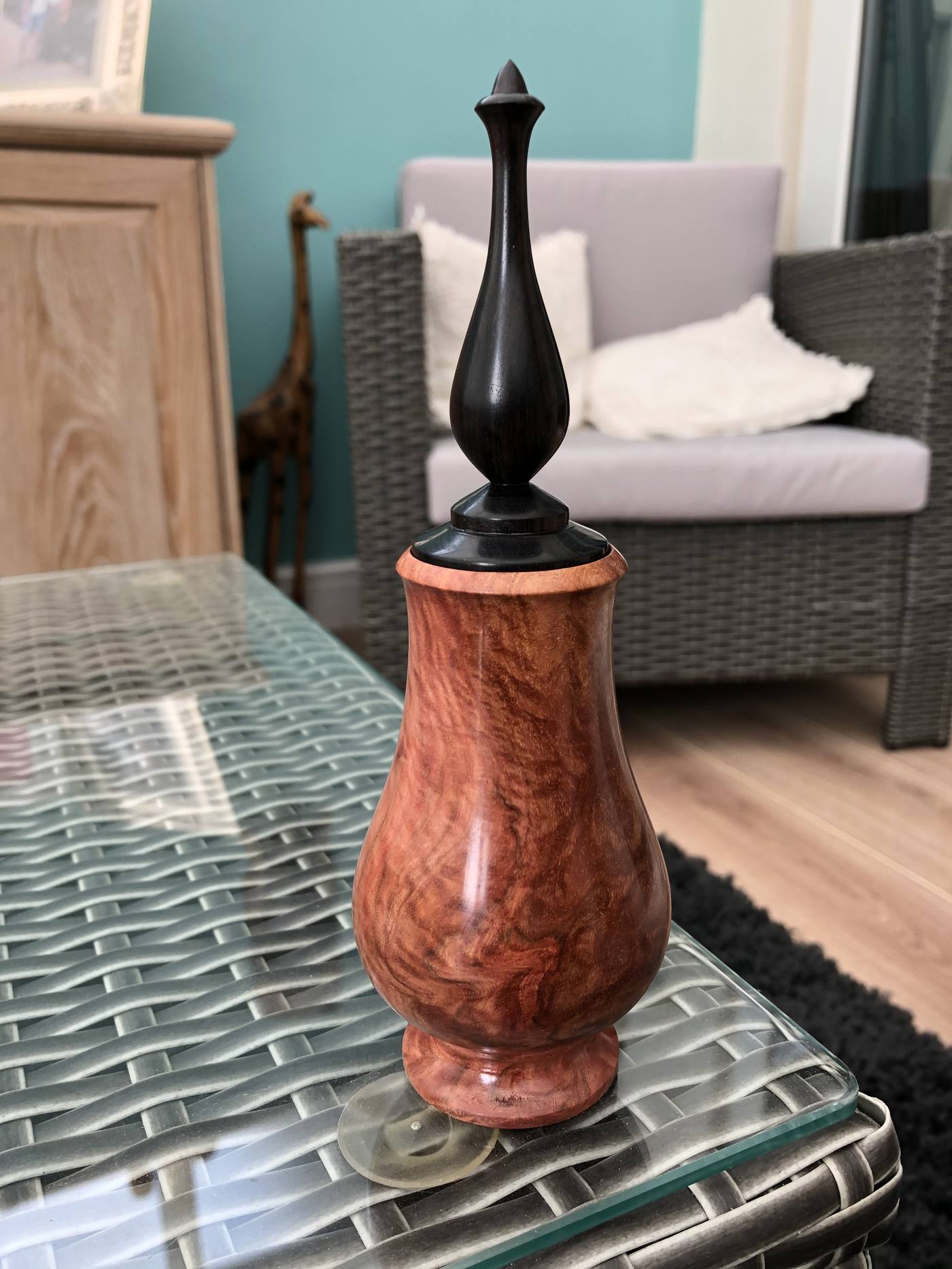 Turned wood vase with lid