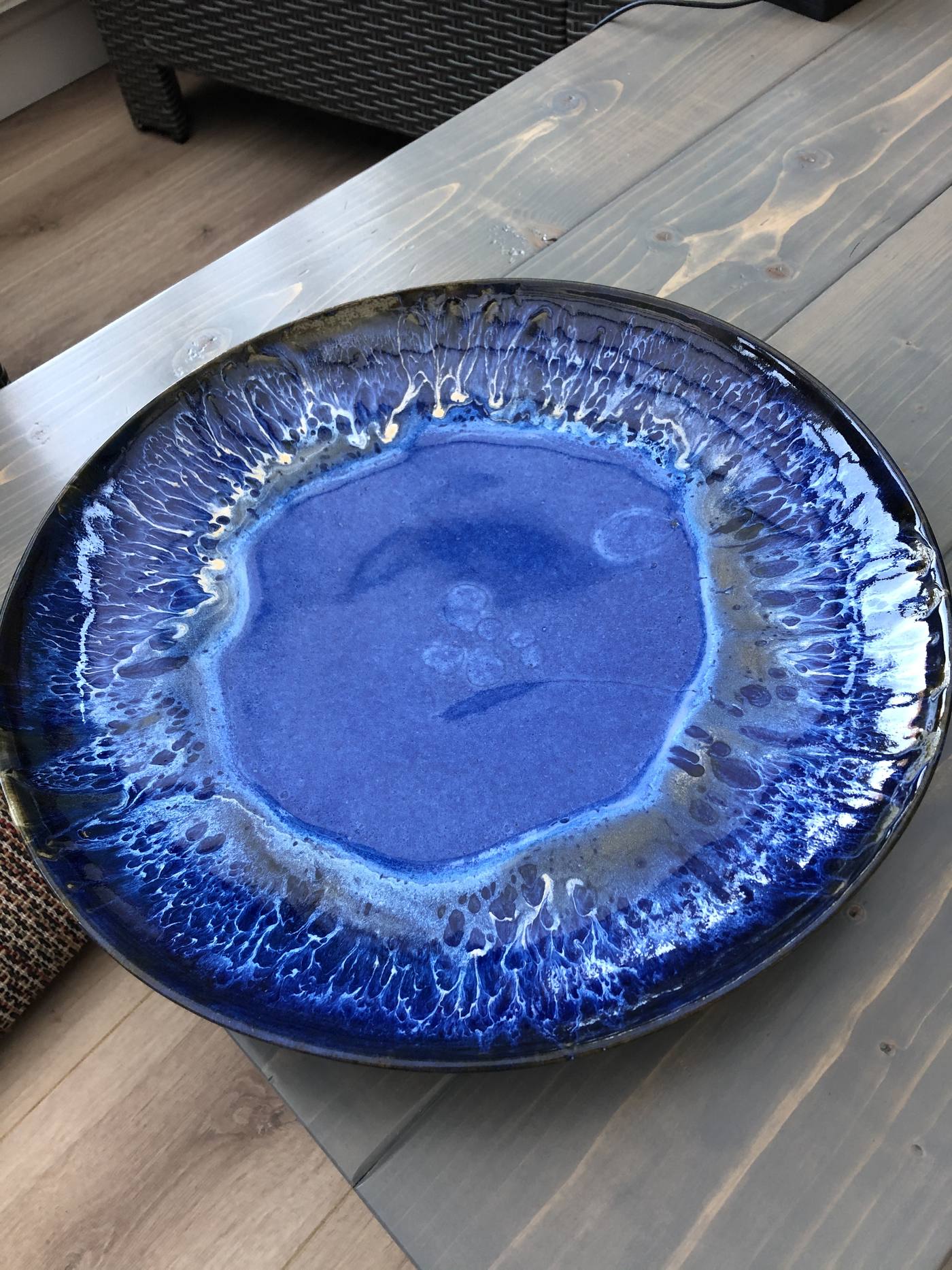 Large blue crystalline glazed platter