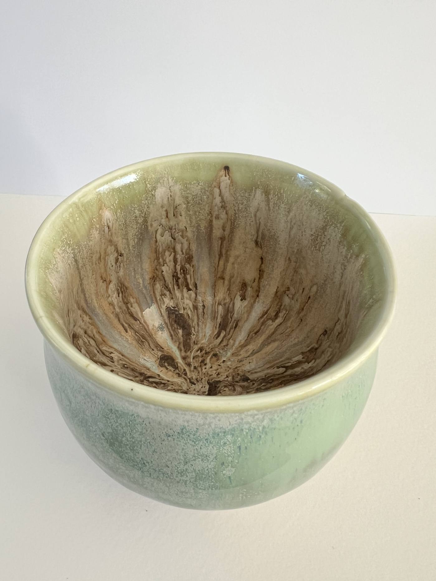 Bowl with green drip glaze interior