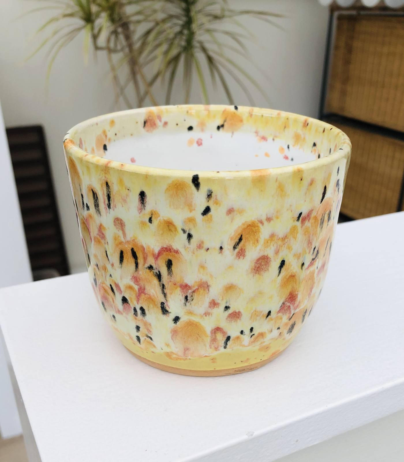 Speckled yellow glazed planter