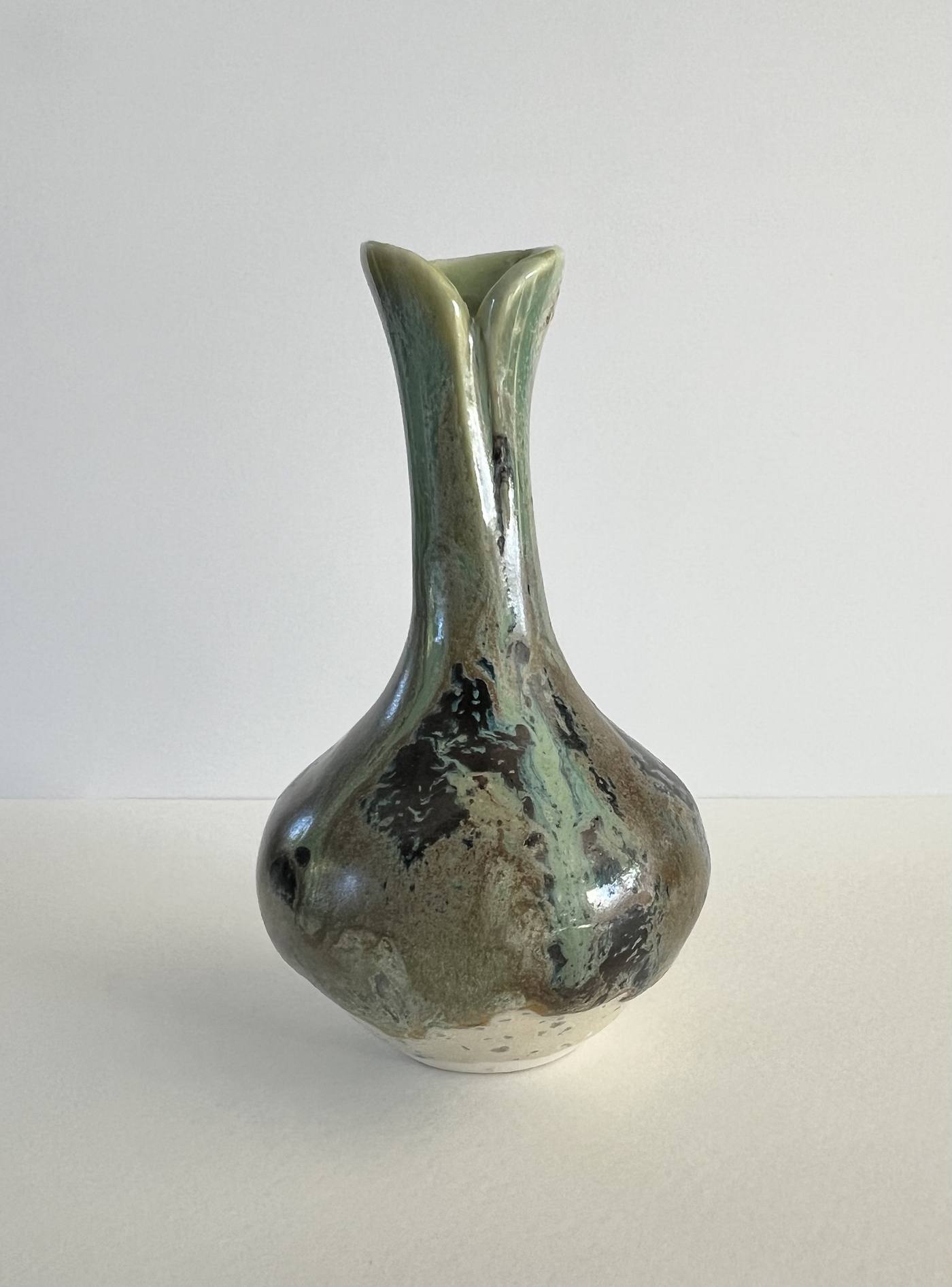 Vase with two necks and green drip glaze